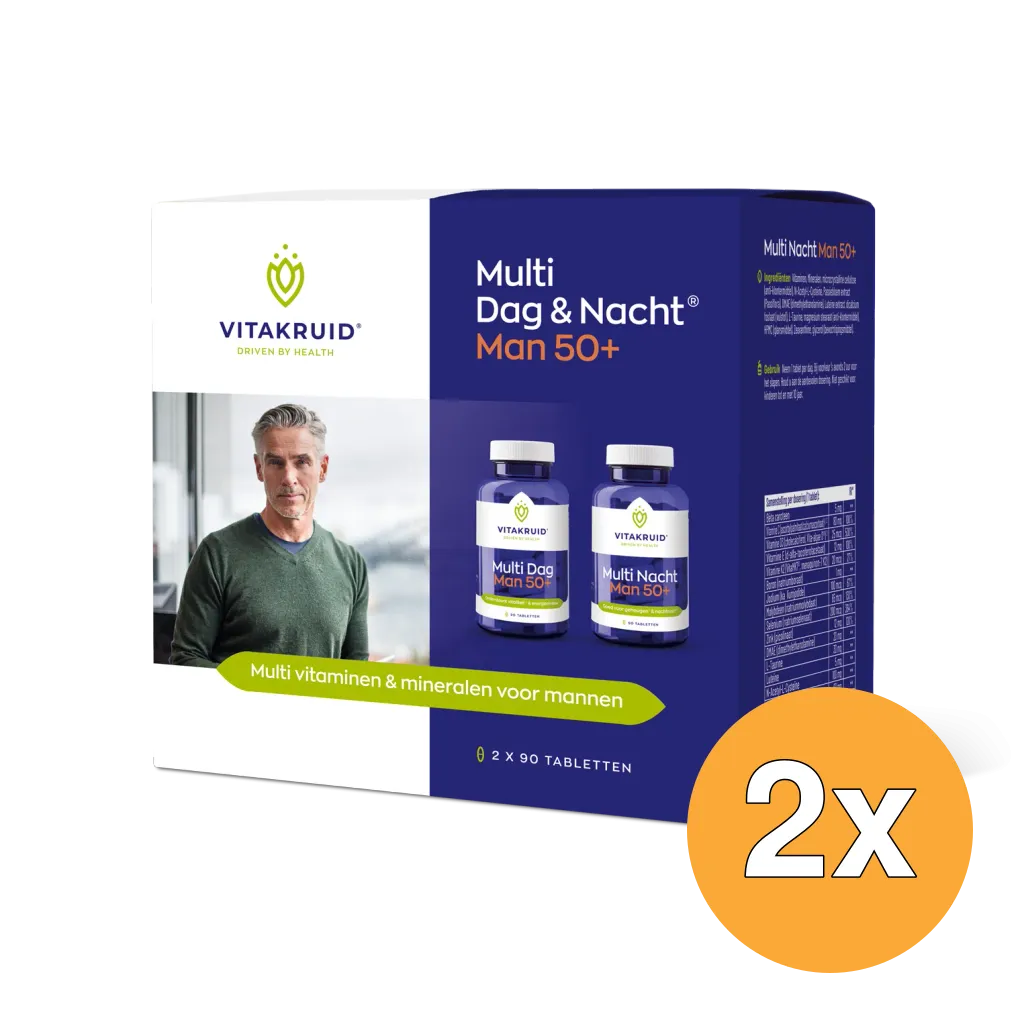 2x Vitakruid Multi Dag & Nacht Man 50+ 100% Vegan (2 x 90 tabletten)