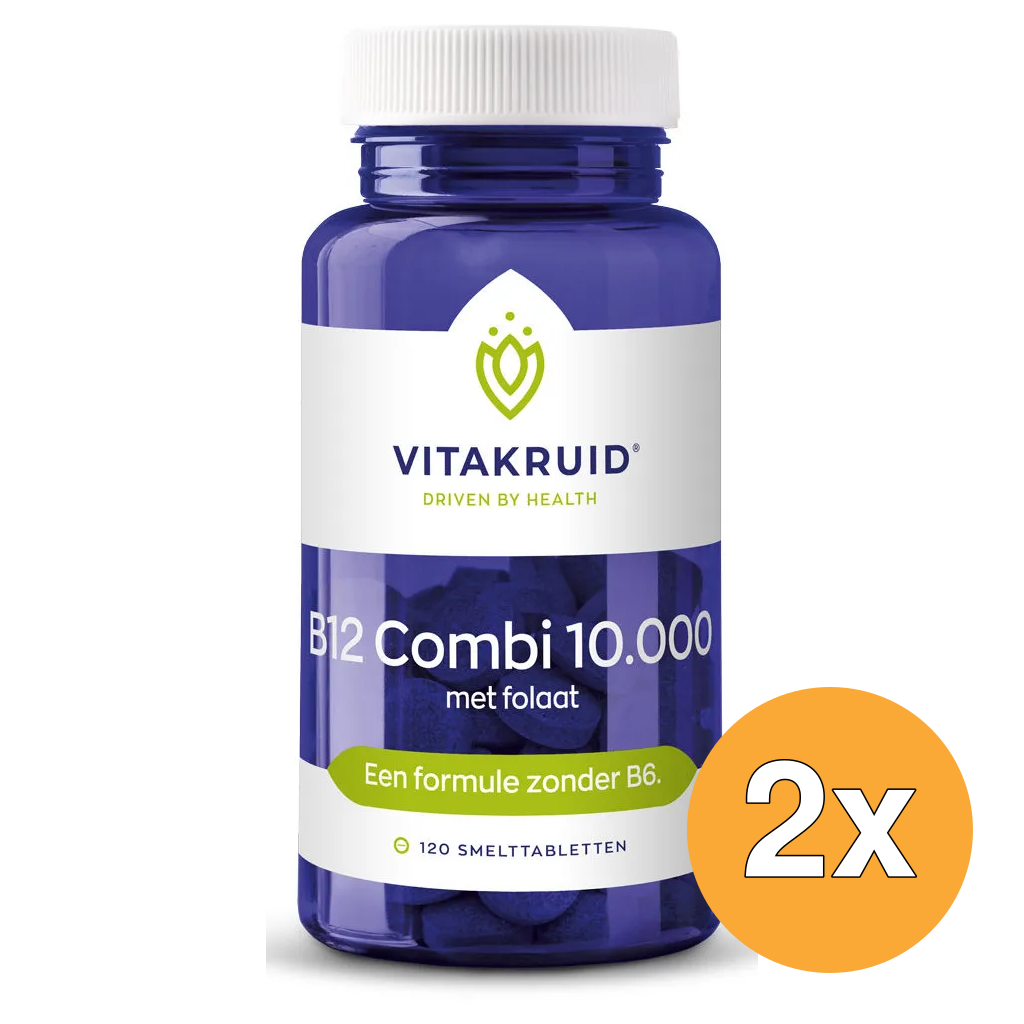 2x Vitakruid B12 Combi 10.000® met Actief Folaat Vitamine (120 smelttabletten)