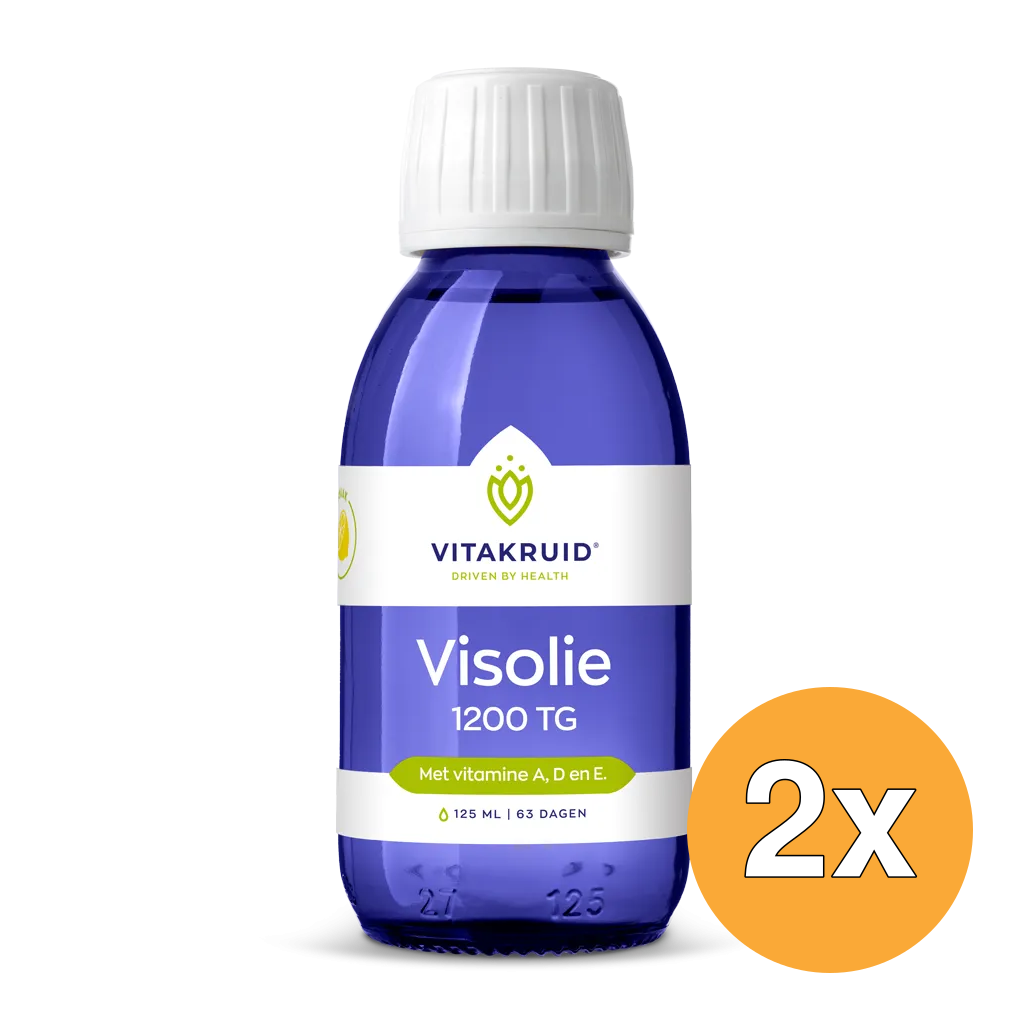 2x Vitakruid Visolie 1200 Vloeibaar Triglyceriden met A, D & E (125 ml)