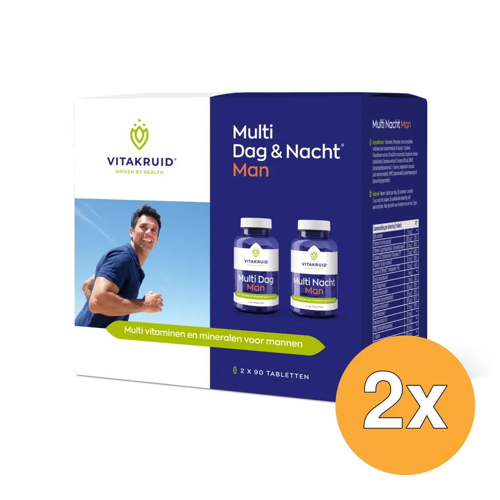 2x Vitakruid Multi Dag & Nacht Man 100% Vegan (2 x 90 tabletten)