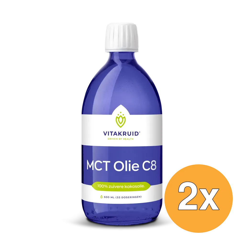 2x Vitakruid MCT Olie C8 100% Zuivere & Duurzame Kokosolie (500 ml)