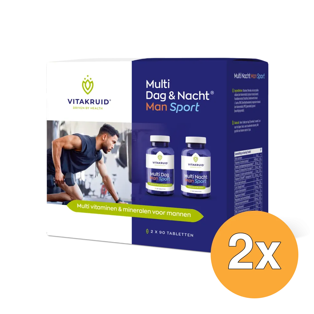 2x Vitakruid Multi Dag & Nacht Man Sport 100% Vegan (2 x 90 tabletten)