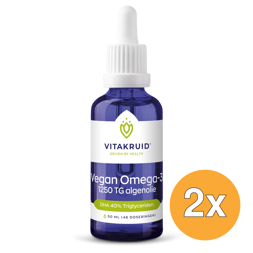 2x Vitakruid Vegan Omega 3 Algenolie 1250 Tryglyceriden 500 DHA (50 ml)