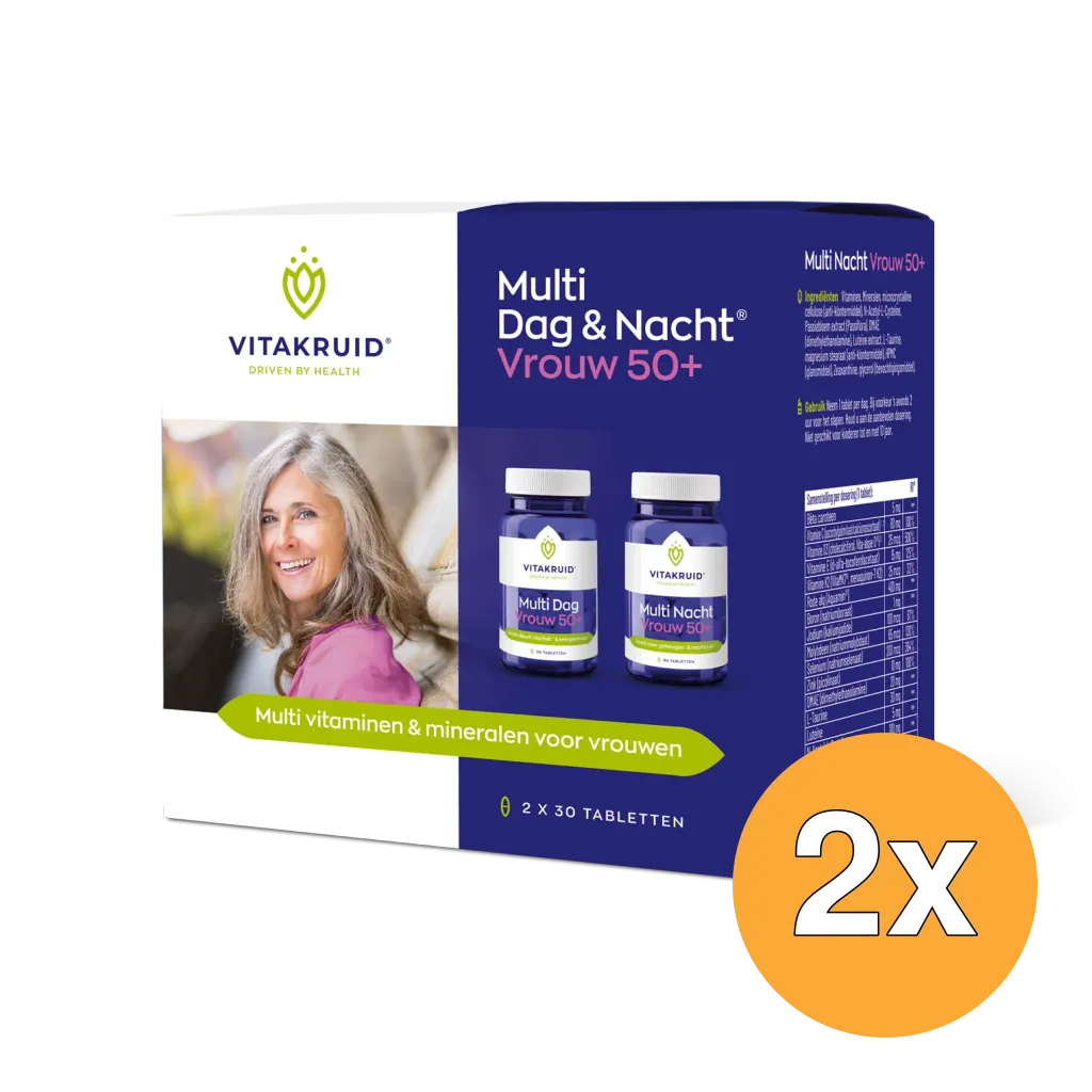 2x Vitakruid Multi Dag & Nacht Vrouw 50+ 100% Vegan (2 x 30 tabletten)
