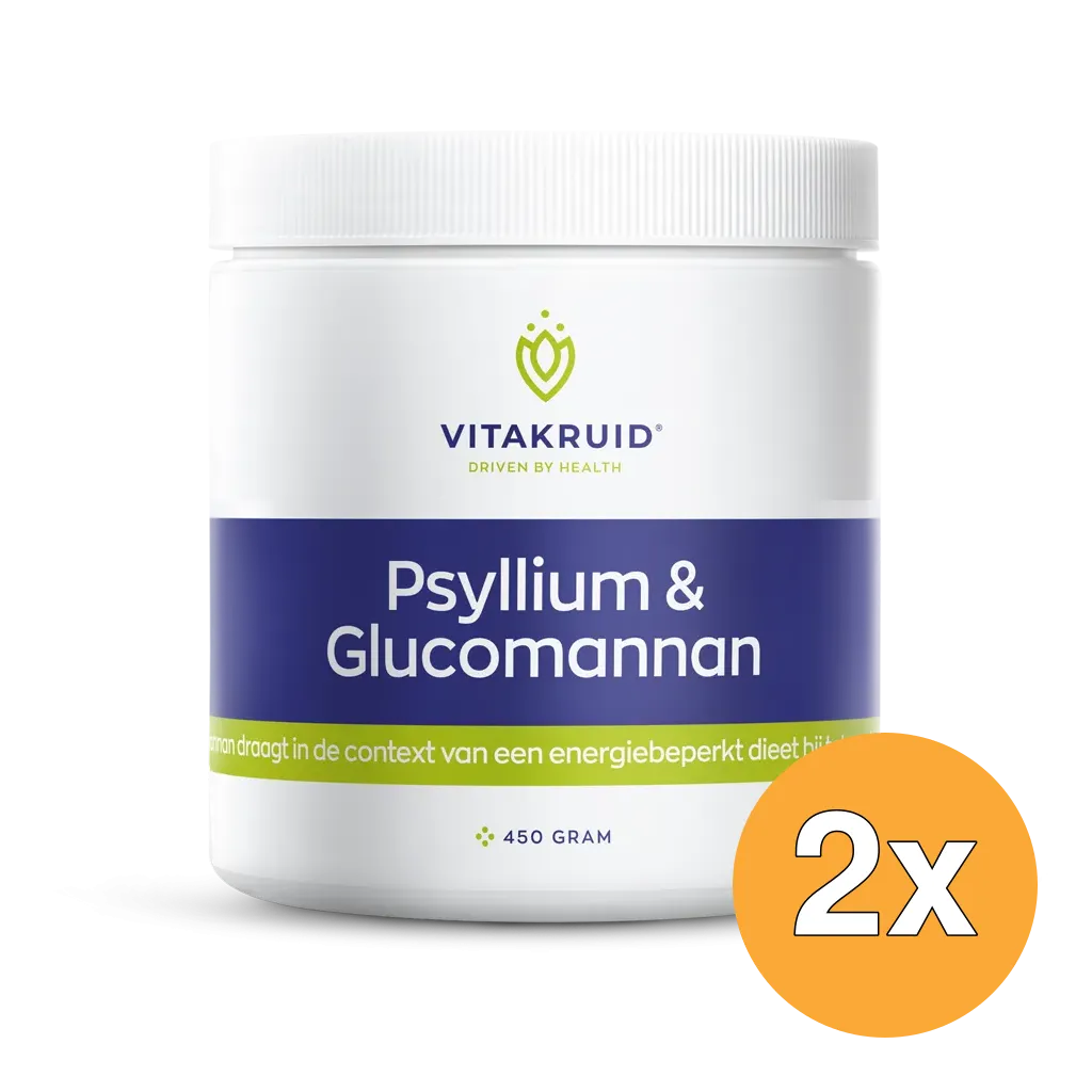 2x Vitakruid Psyllium 5000 mg & Glucomannan 1000 mg Vezels (450 gr)