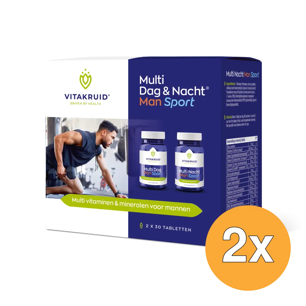 2x Vitakruid Multi Dag & Nacht Man Sport 100% Vegan (2 x 30 tabletten)