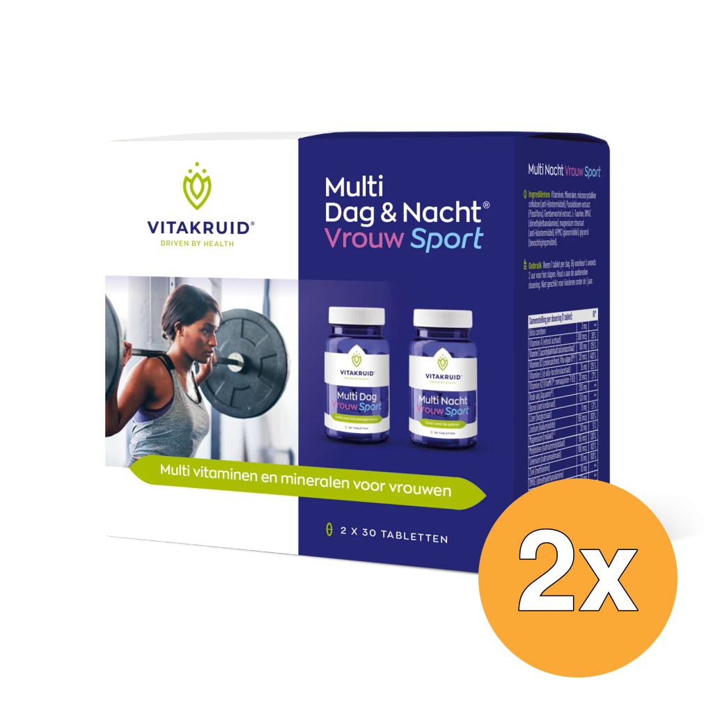 2x Vitakruid Multi Dag & Nacht Vrouw Sport 100% Vegan (2 x 30 tabletten)