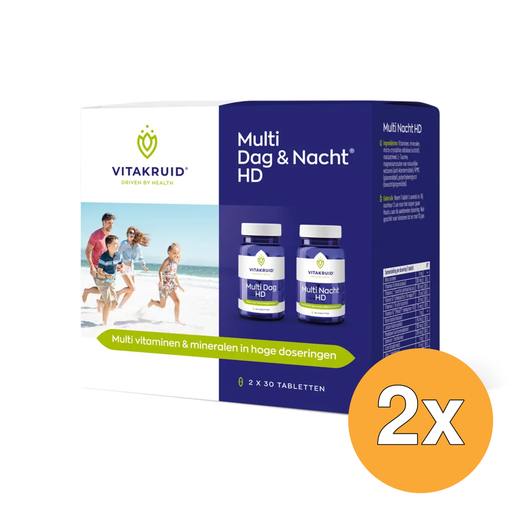 2x Vitakruid Multi Dag & Nacht HD 100% Vegan (2 x 30 tabletten)