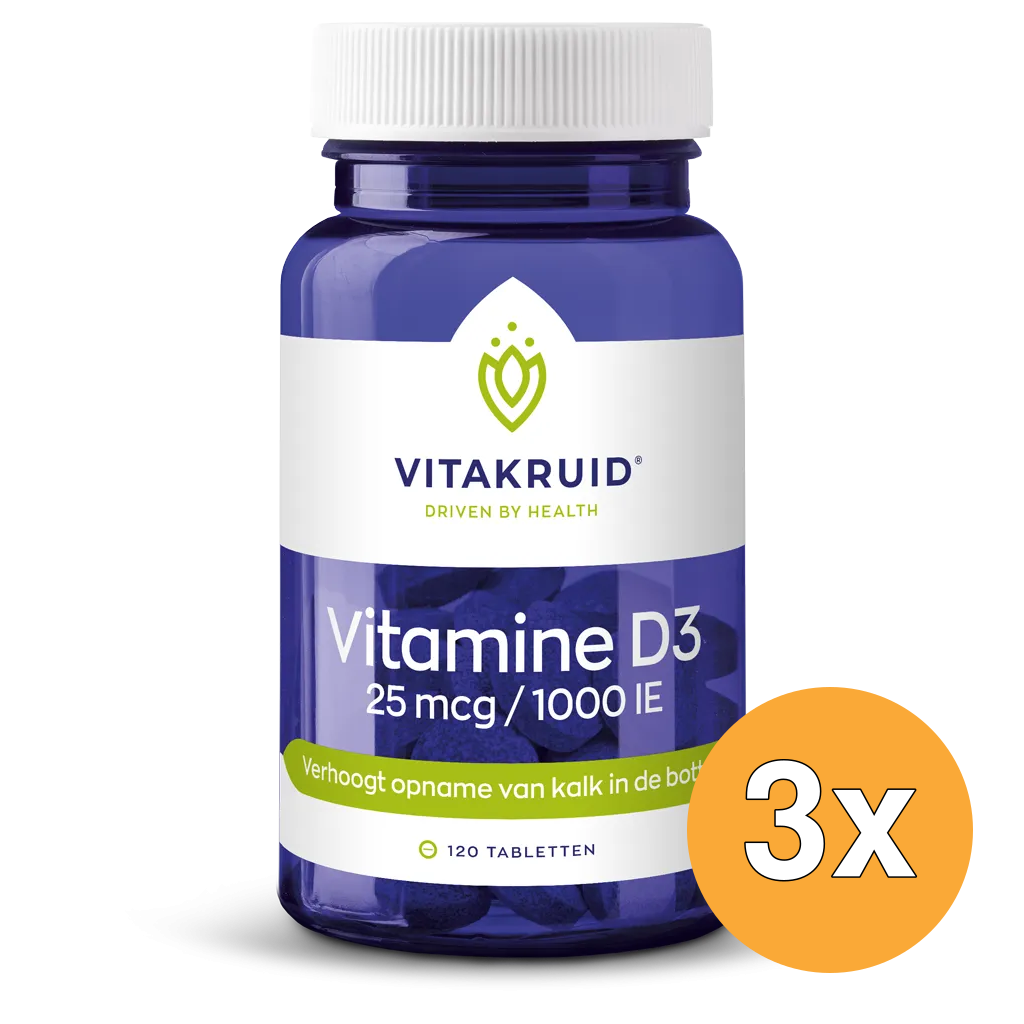 3x Vitakruid Vitamine D3 25 mcg / 1000 IE (120 tabletten)