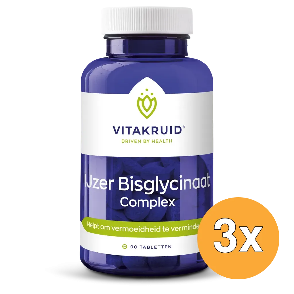 3x Vitakruid Ijzer Bisglycinaat 28 Complex Oa Koper Vitamine C (90 tabletten)
