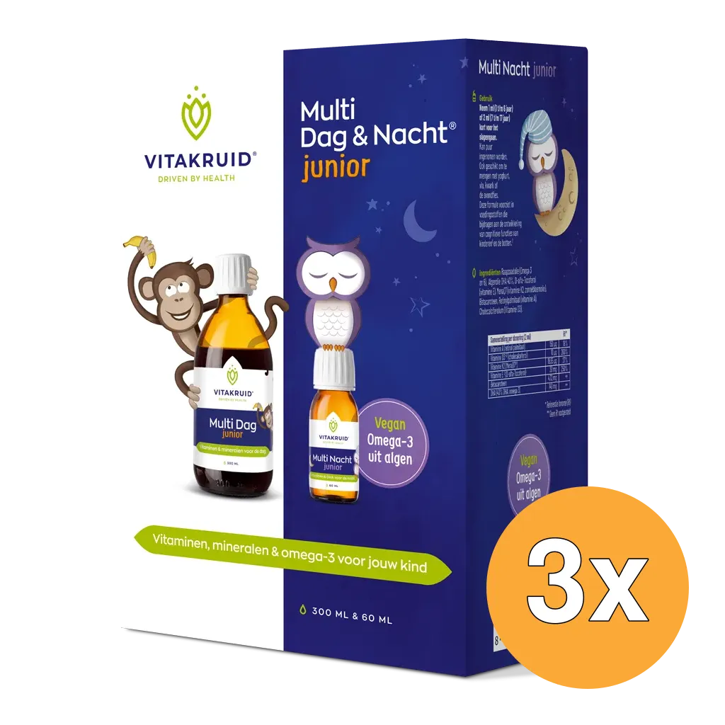 3x Vitakruid Multi Dag & Nacht Junior 100% Vegan (300 + 60 ml)