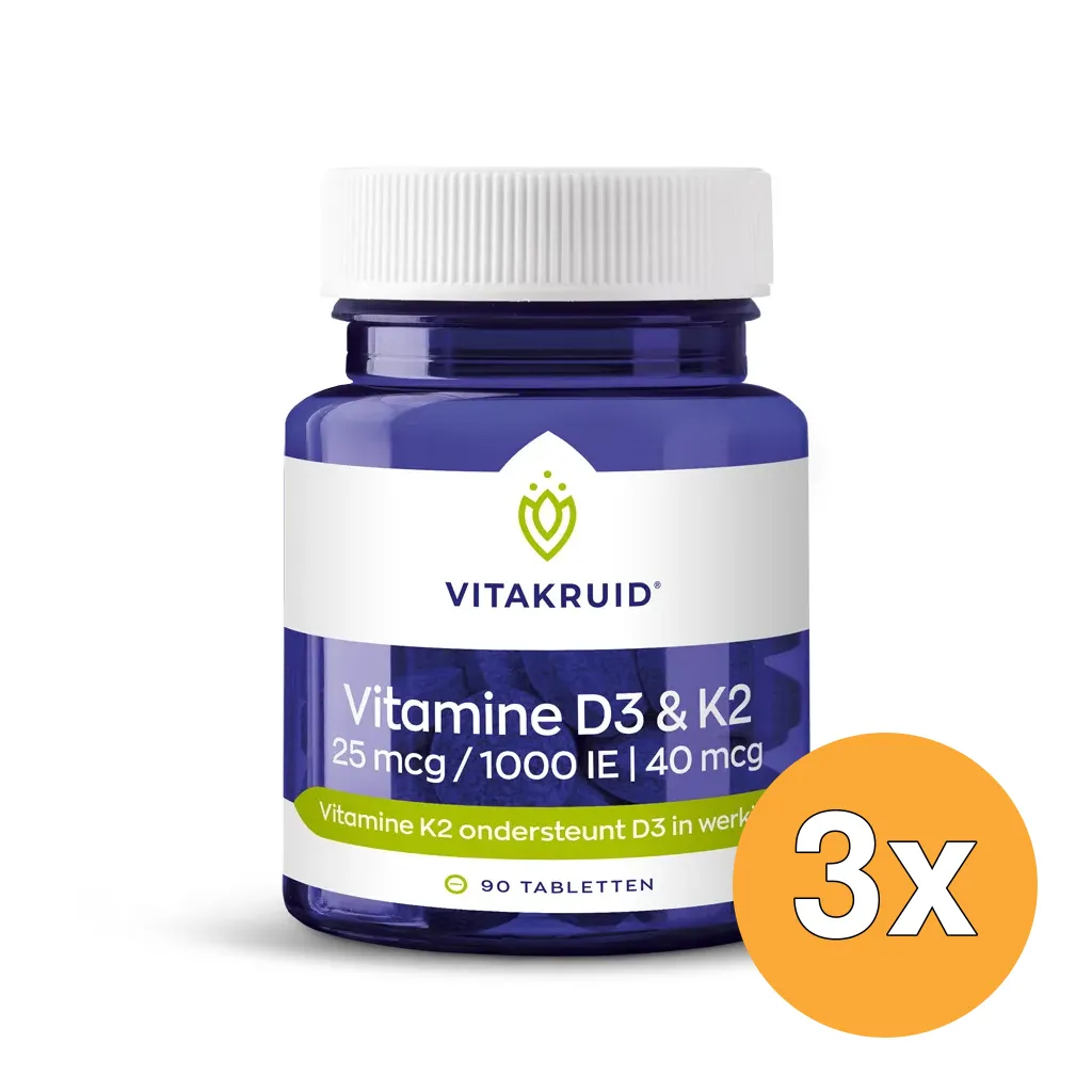 3x Vitakruid Vitamine D3 & K2 (90 tabletten)