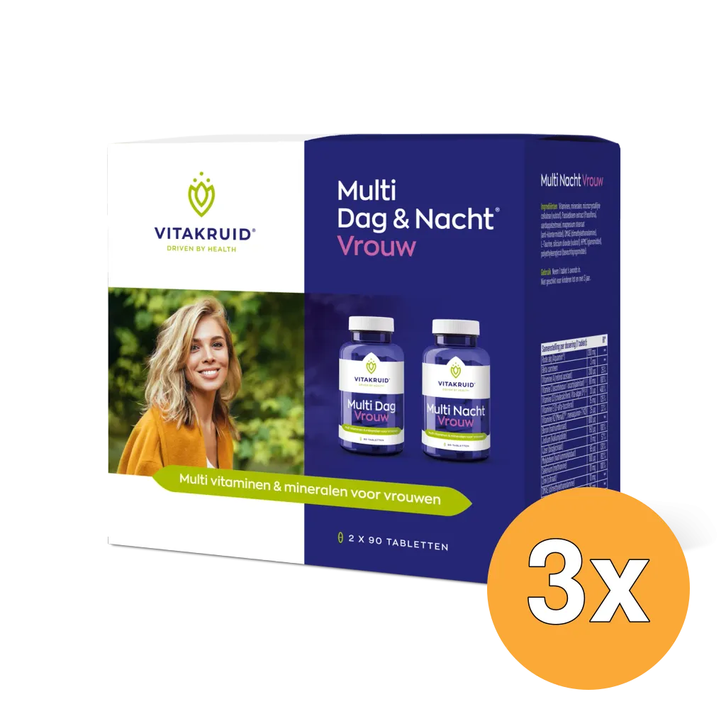 3x Vitakruid Multi Dag & Nacht Vrouw 100% Vegan (2 x 90 tabletten)