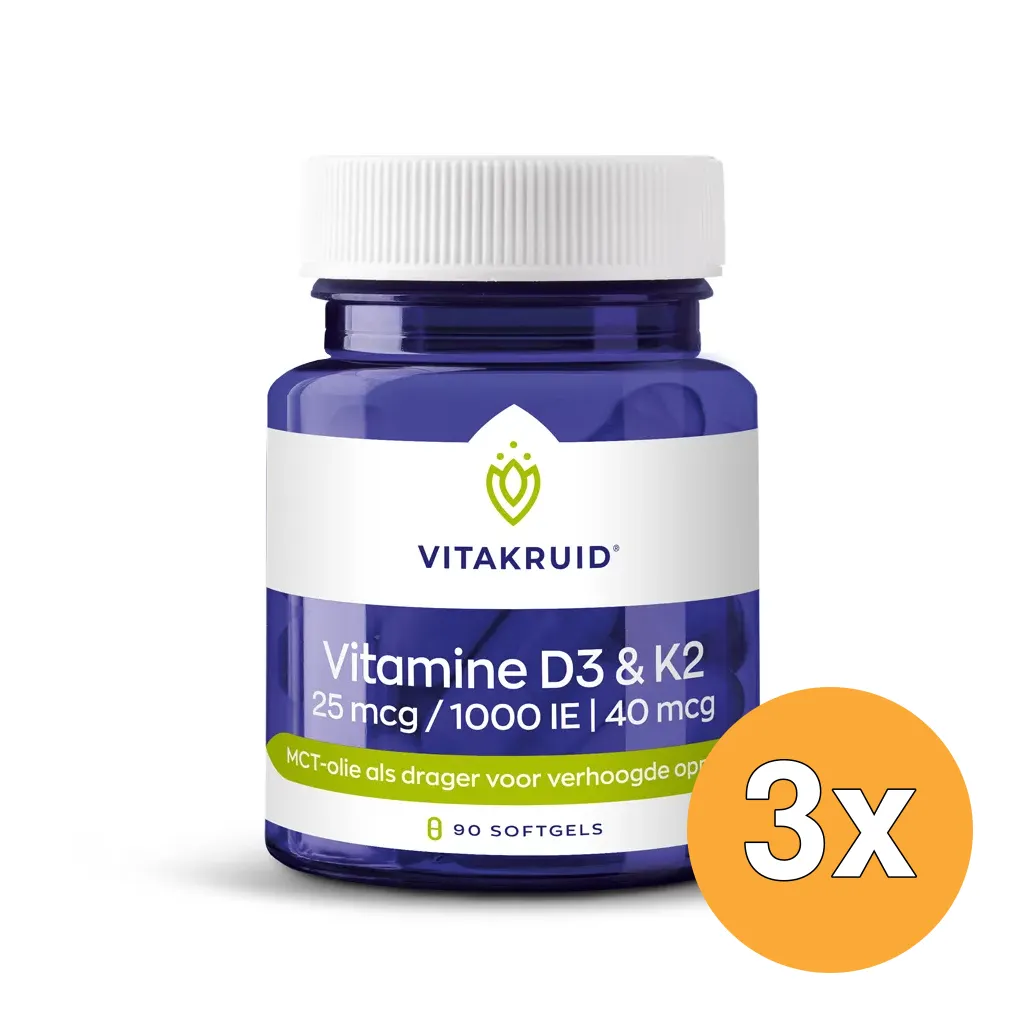 3x Vitakruid Vitamine D3 & K2 (90 softgels)