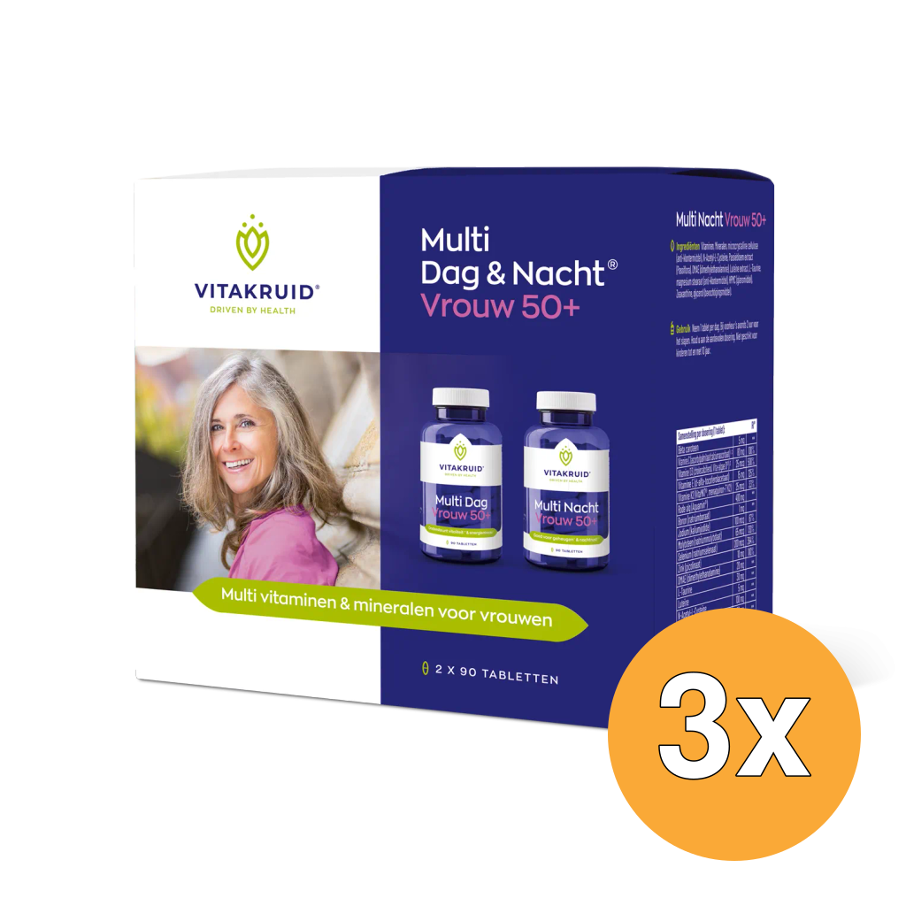 3x Vitakruid Multi Dag & Nacht Vrouw 50+ 100% Vegan (2 x 90 tabletten)