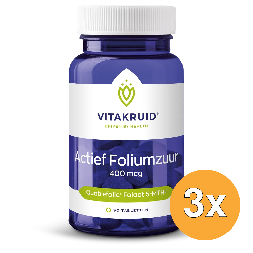 3x Vitakruid Actief Foliumzuur Quatrefolic® 5-MTHF 400 mcg (90 tabletten)