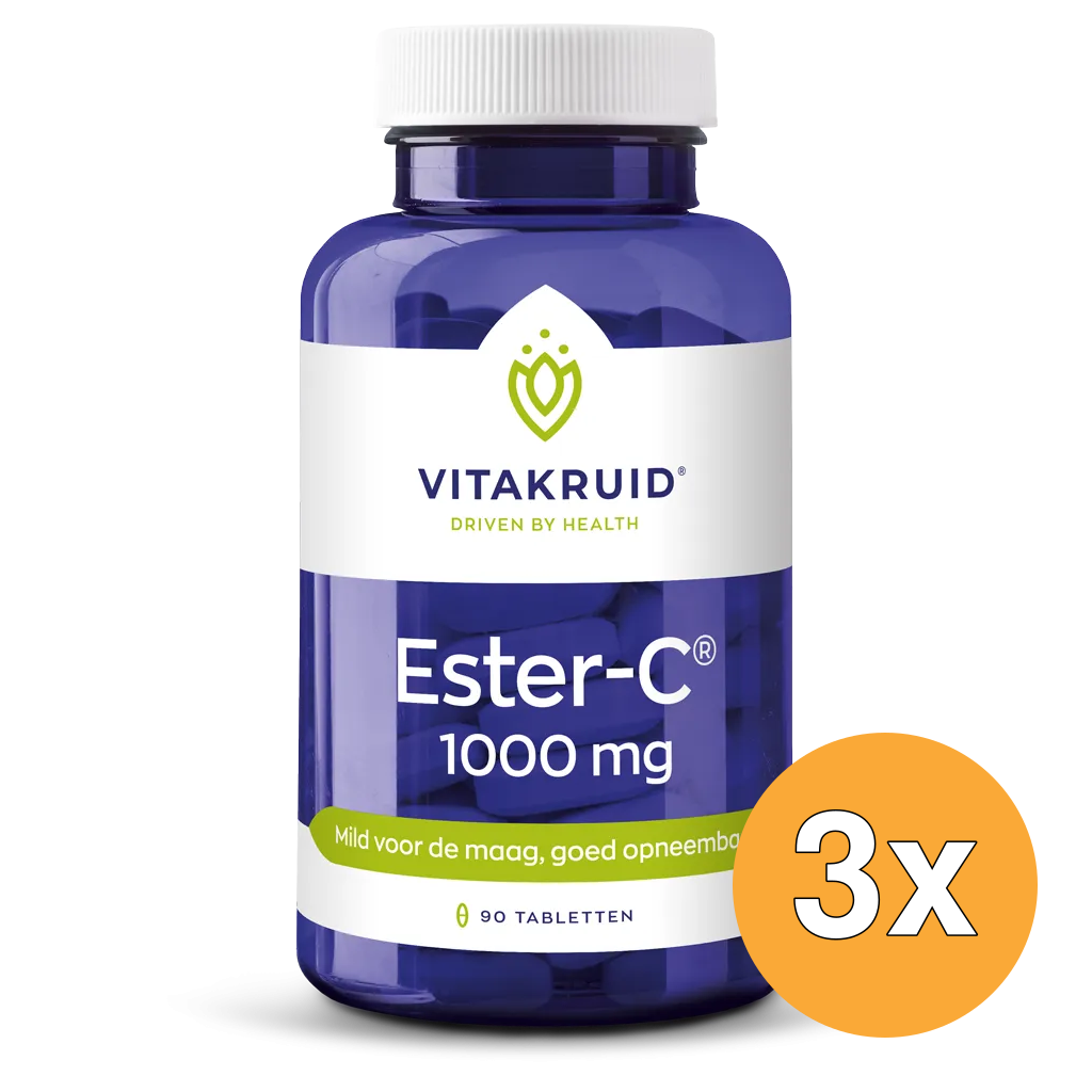 3x Vitakruid Ester-C® Vitamine C 1000 Flavonoïden Rozenbottel (90 tabletten)