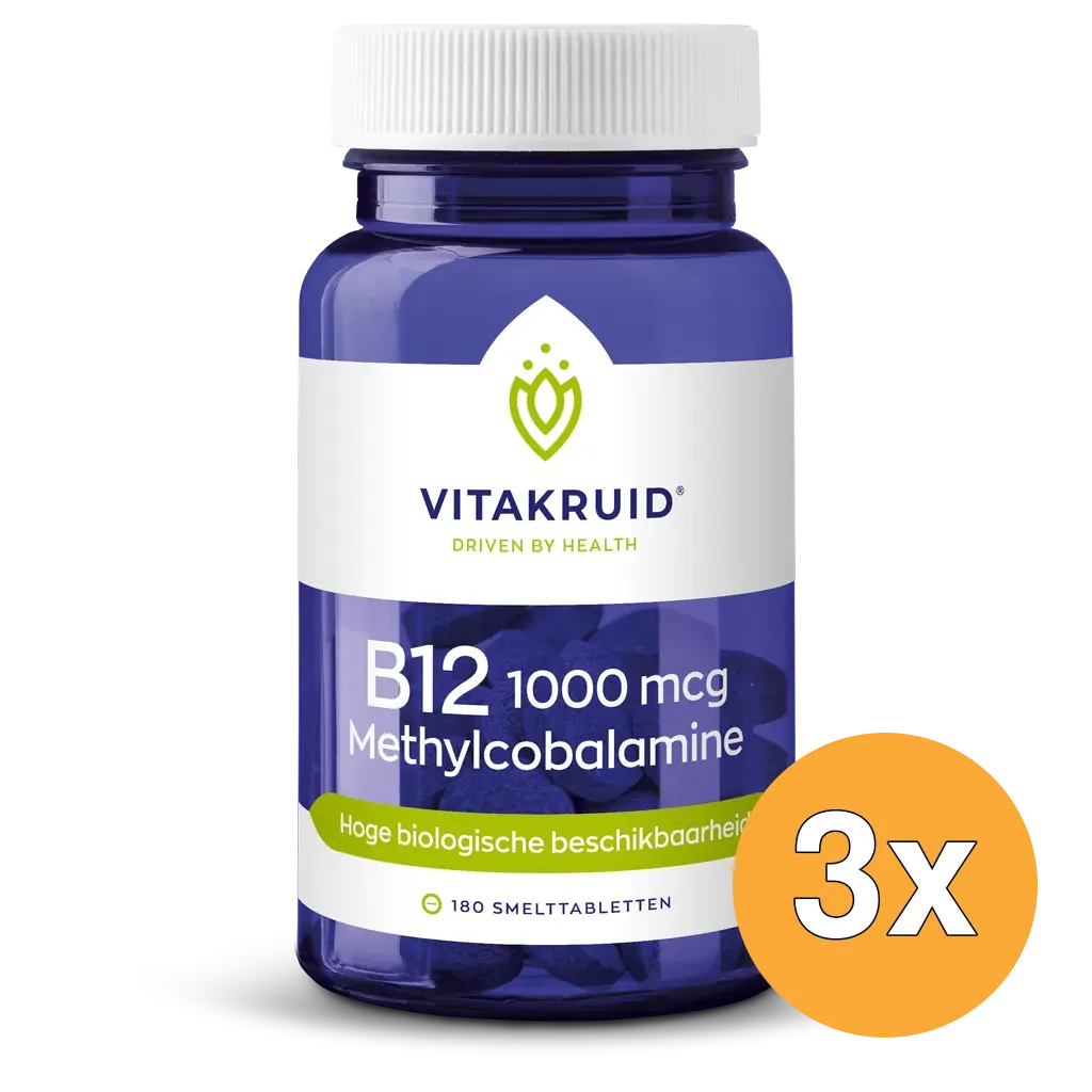 3x Vitakruid B12 1000 mcg Actief Methylcobalamine Vitamine (180 stuks)