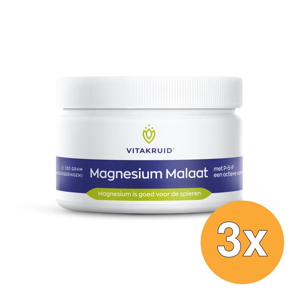 3x Vitakruid Magnesium Malaat met Vitamine B6 (P-5-P) (120 gr)