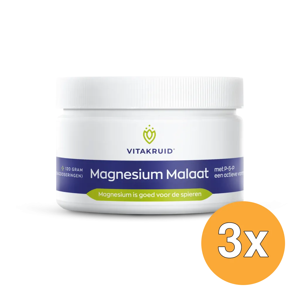 3x Vitakruid Magnesium Malaat met Vitamine B6 (P-5-P) (120 gr)