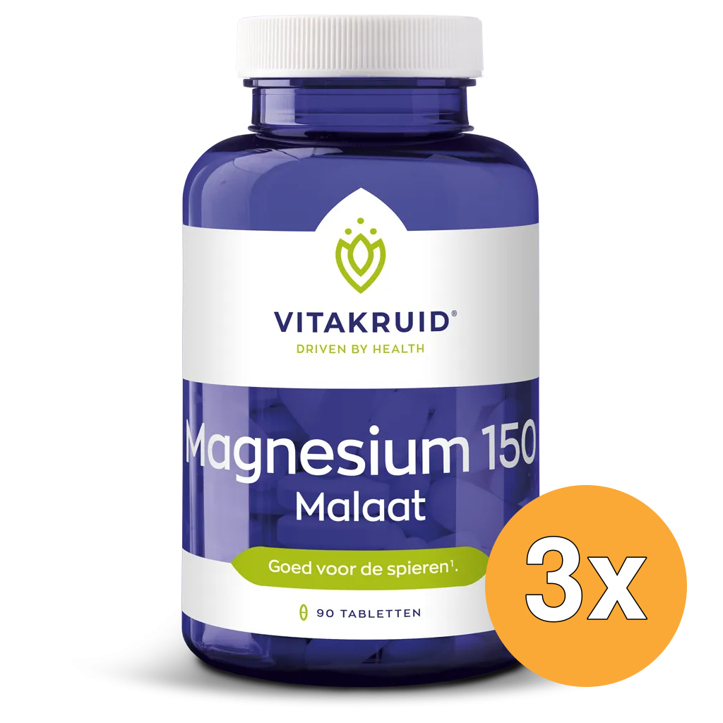3x Vitakruid Magnesium 150 Malaat met Vitamine B6 (P-5-P) (90 tabletten)