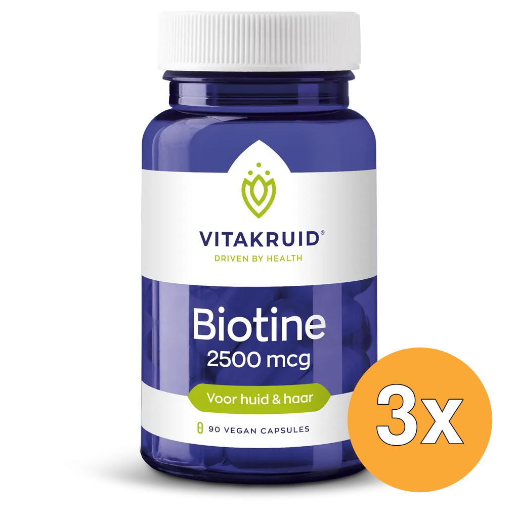 3x Vitakruid Biotine 2500 mcg voor Huid, Haar & Nagels (90 vega capsules)