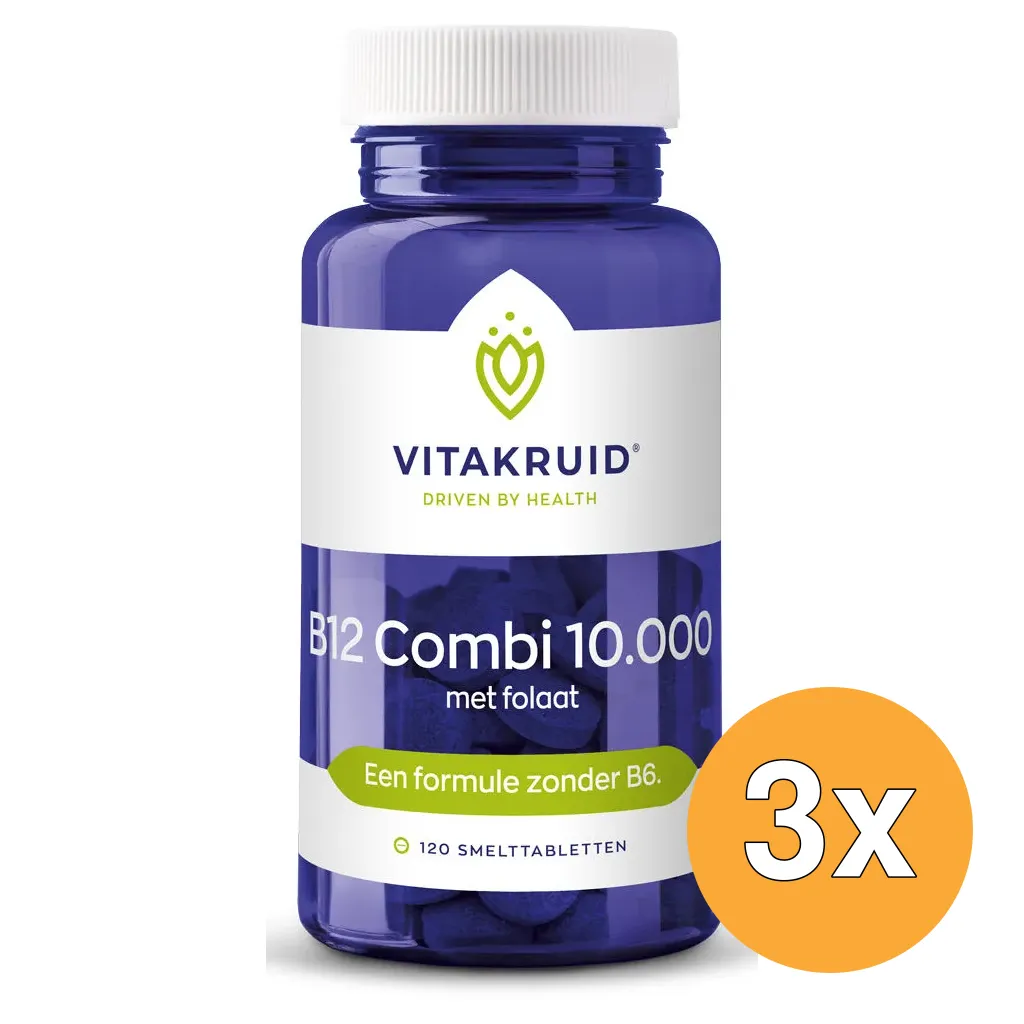 3x Vitakruid B12 Combi 10.000® met Actief Folaat Vitamine (120 smelttabletten)