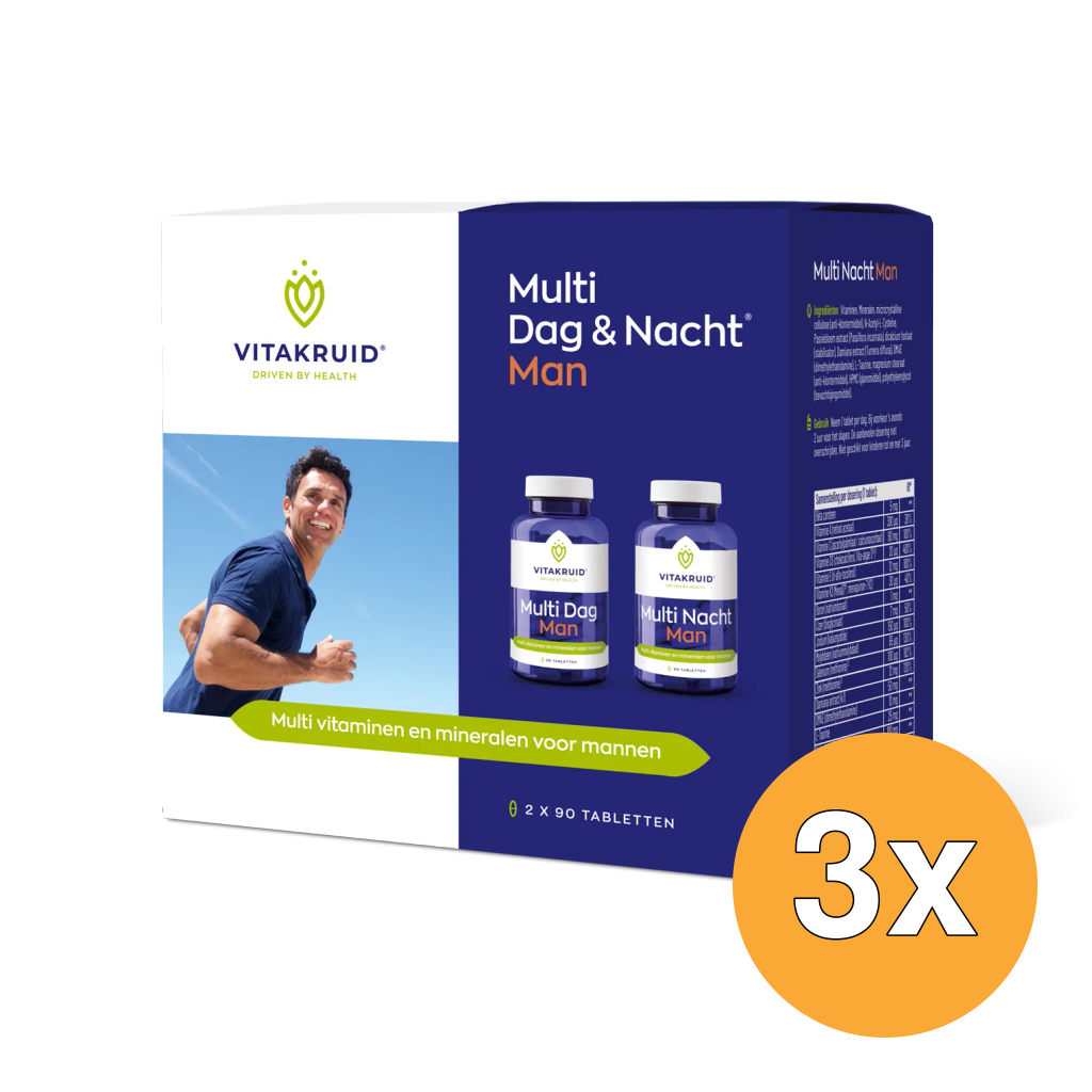 3x Vitakruid Multi Dag & Nacht Man 100% Vegan (2 x 90 tabletten)