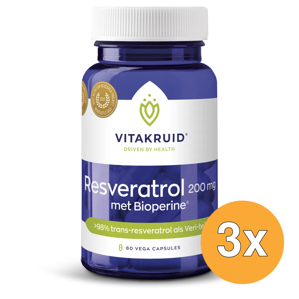 3x Vitakruid Resveratrol (Veri-Te®) 200 mg met Bioperine® (60 vega capsules)