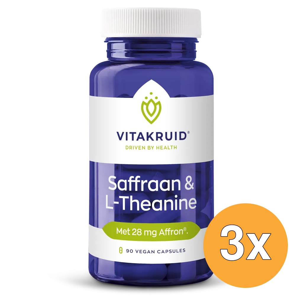3x Vitakruid Saffraan 28 mg (Affron®) & L-Theanine Groene Thee (90 vega capsules)