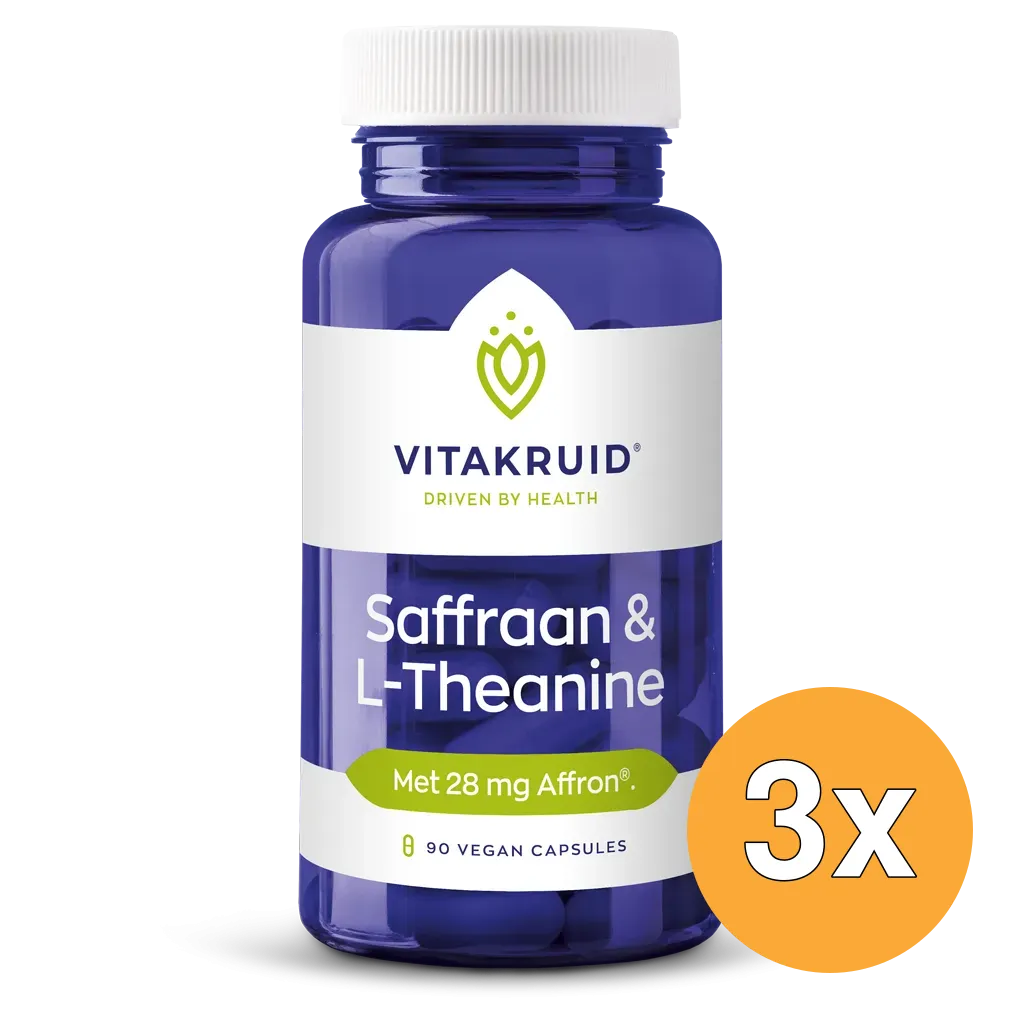 3x Vitakruid Saffraan 28 mg (Affron®) & L-Theanine Groene Thee (90 vega capsules)