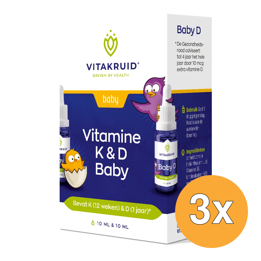 3x Vitakruid Vitamine K en D Baby Druppels (2 x 10 ml)