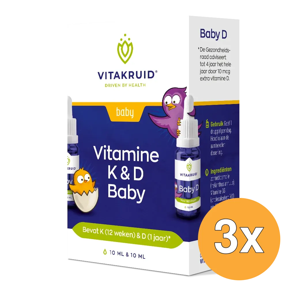 3x Vitakruid Vitamine K en D Baby Druppels (2 x 10 ml)