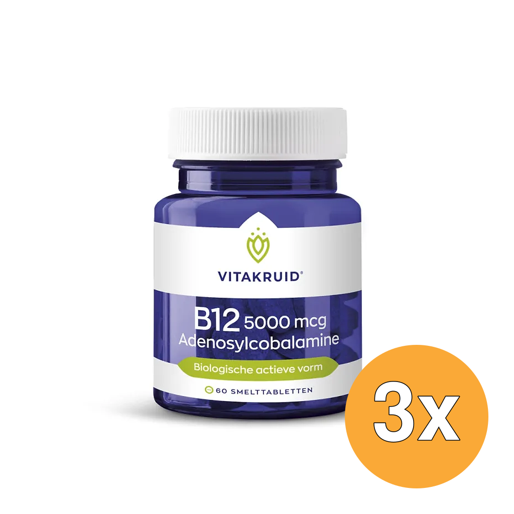 3x Vitakruid B12 5000 mcg Actief Adenosylcobalamine Vitamine (60 tabletten)