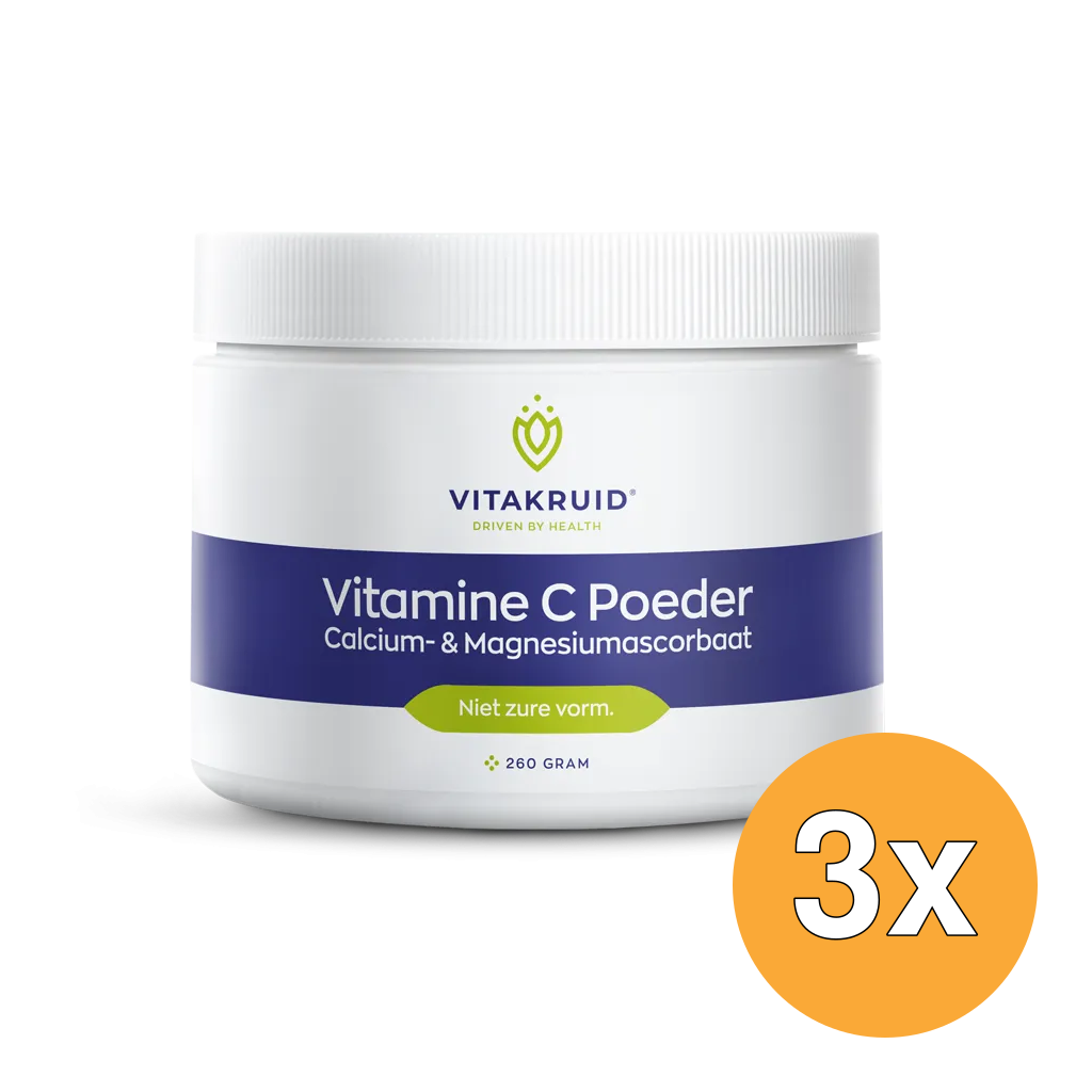 3x Vitakruid Vitamine C Poeder Calcium- & Magnesiumascorbaat (260 gr)