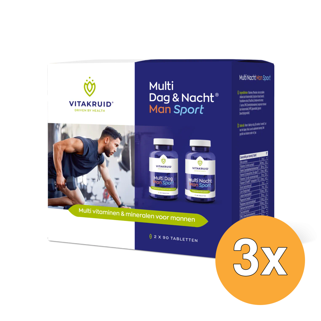 3x Vitakruid Multi Dag & Nacht Man Sport 100% Vegan (2 x 90 tabletten)