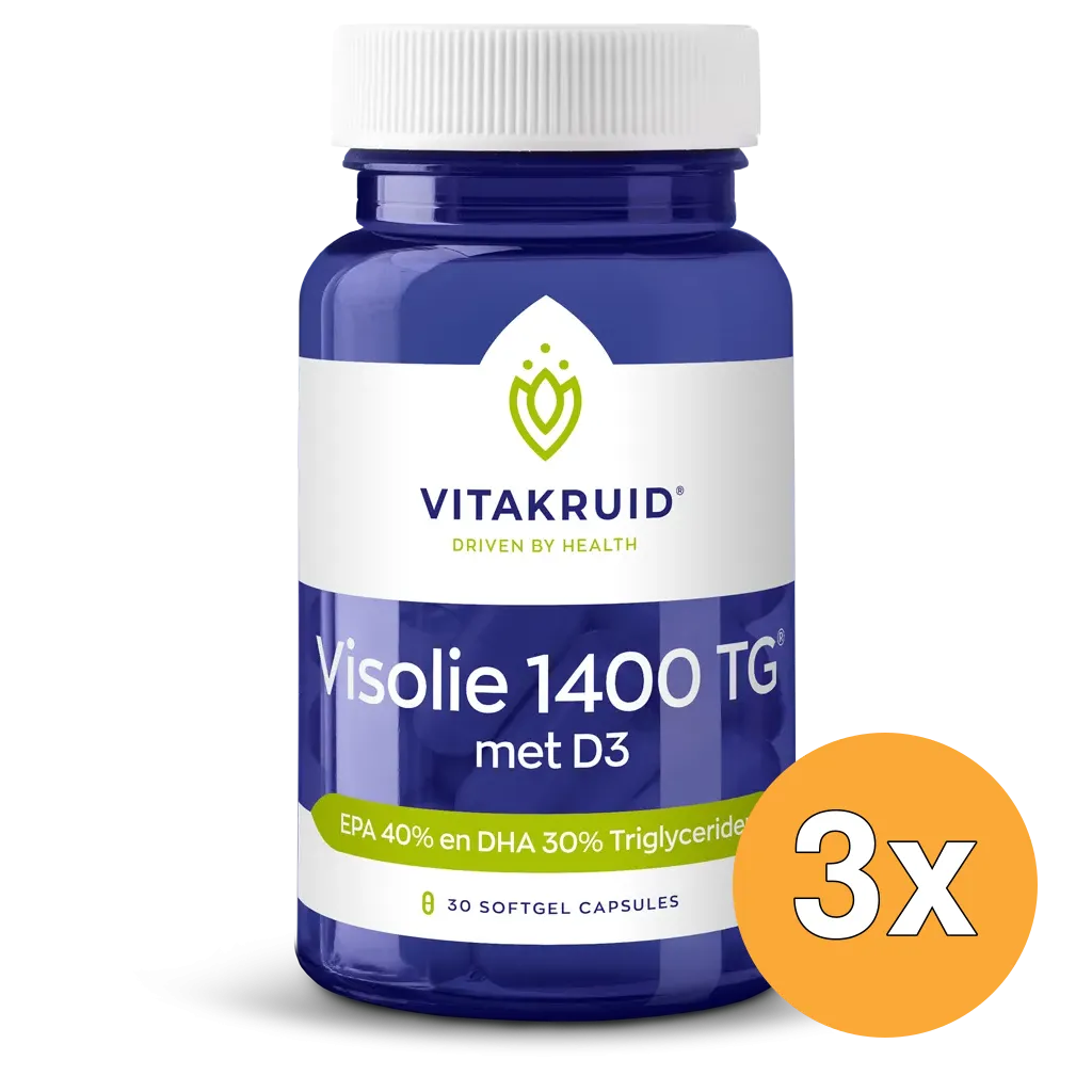 3x Vitakruid Visolie 1400 TG® Triglyceriden met D3 (30 softgels)