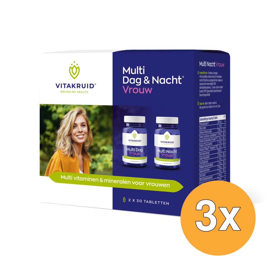 3x Vitakruid Multi Dag & Nacht Vrouw 100% Vegan (2 x 30 tabletten)