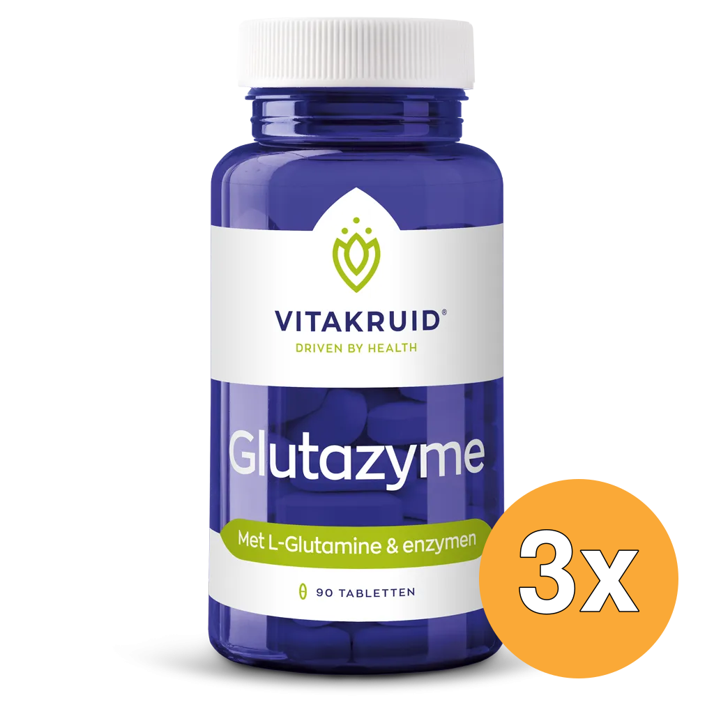 3x Vitakruid Glutazyme Spijsverteringsenzymen en L-Glutamine (90 tabletten)