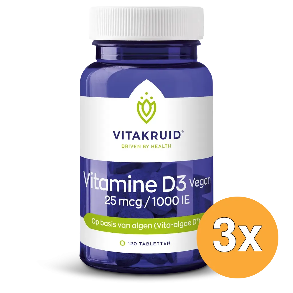 3x Vitakruid Vitamine D3 Vegan 25 mcg / 1000 IE (120 tabletten)