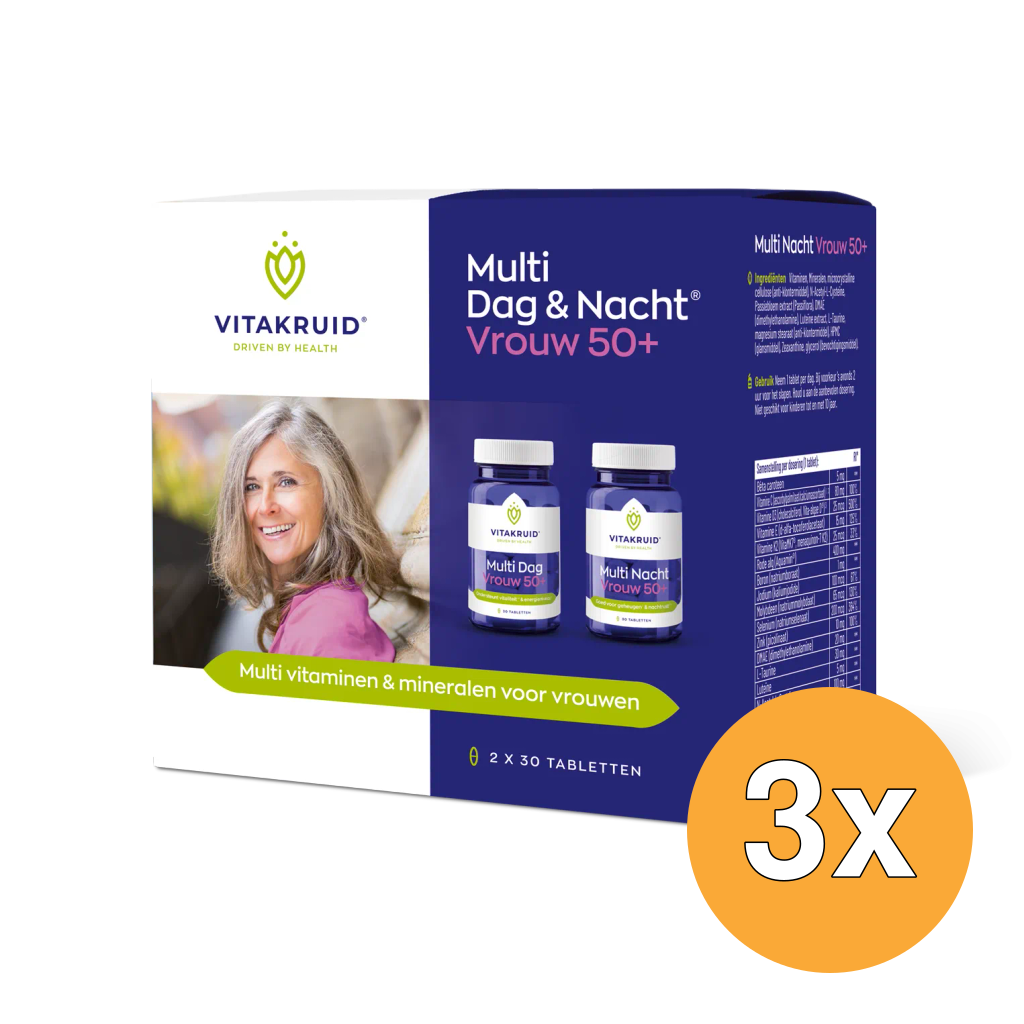 3x Vitakruid Multi Dag & Nacht Vrouw 50+ 100% Vegan (2 x 30 tabletten)