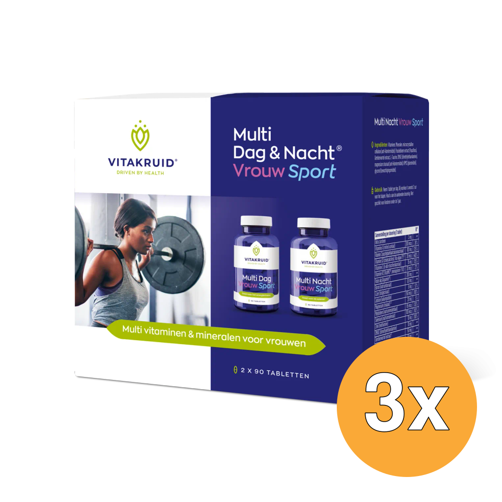 3x Vitakruid Multi Dag & Nacht Vrouw Sport 100% Vegan (2 x 90 tabletten)