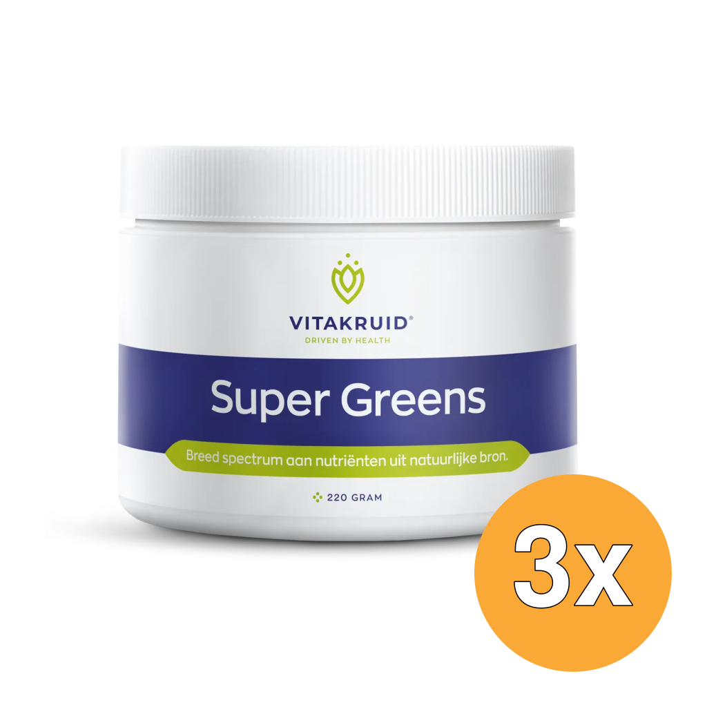 3x Vitakruid Super Greens 25 Nutrienten Oa Probiotica & Enzymen (220 gr)
