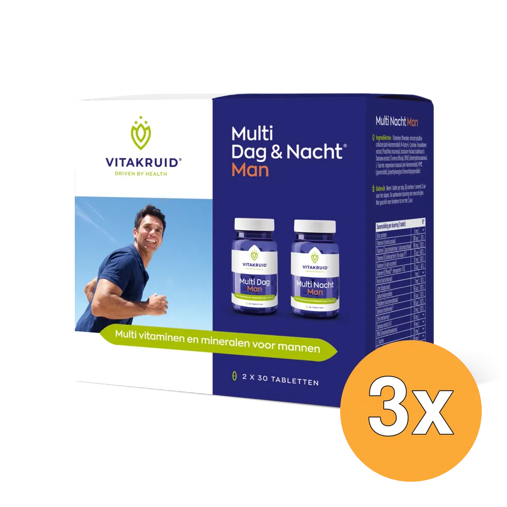 3x Vitakruid Multi Dag & Nacht Man 100% Vegan 2 X 30 (60 tabletten)