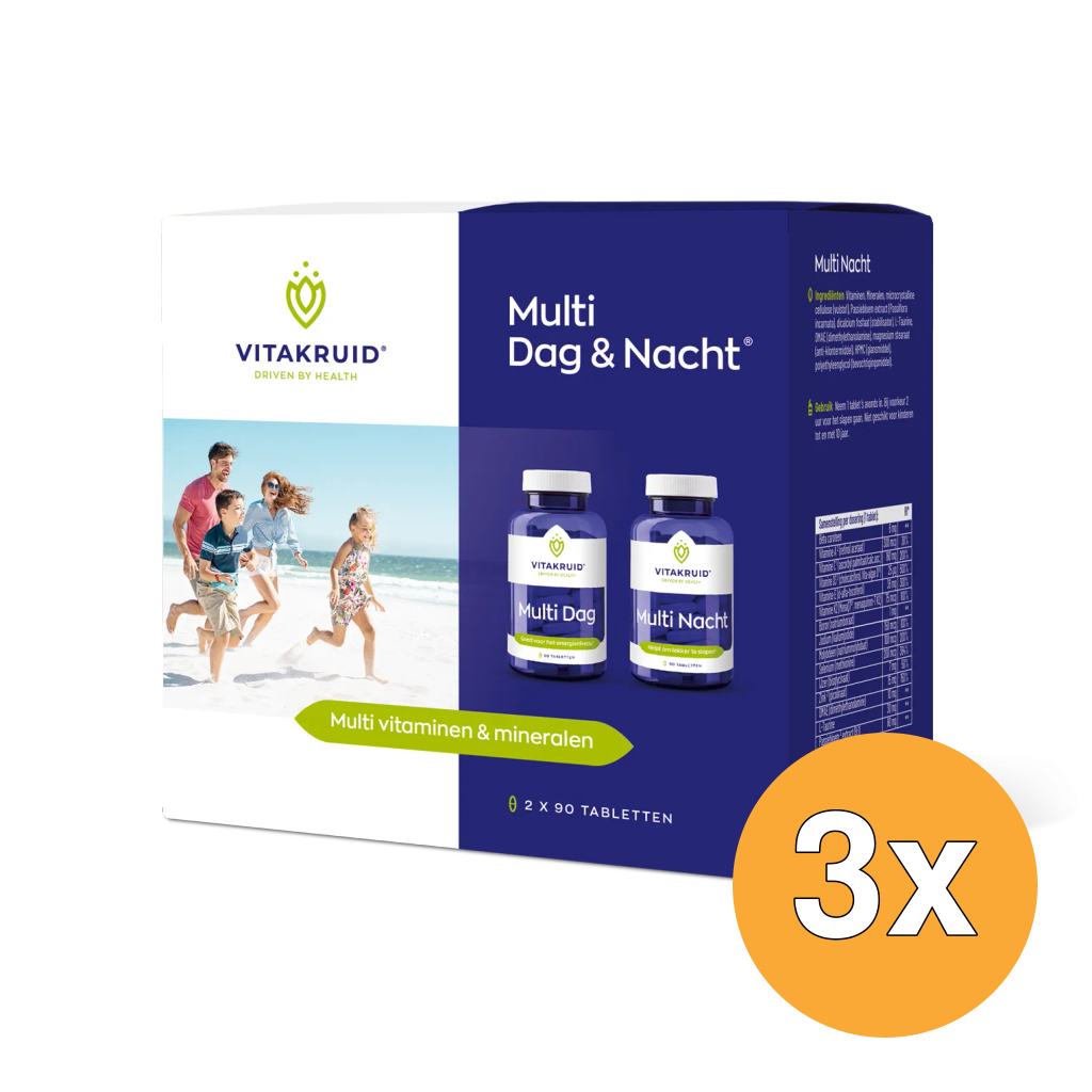 3x Vitakruid Multi Dag & Nacht HD 100% Vegan (2 x 90 tabletten)