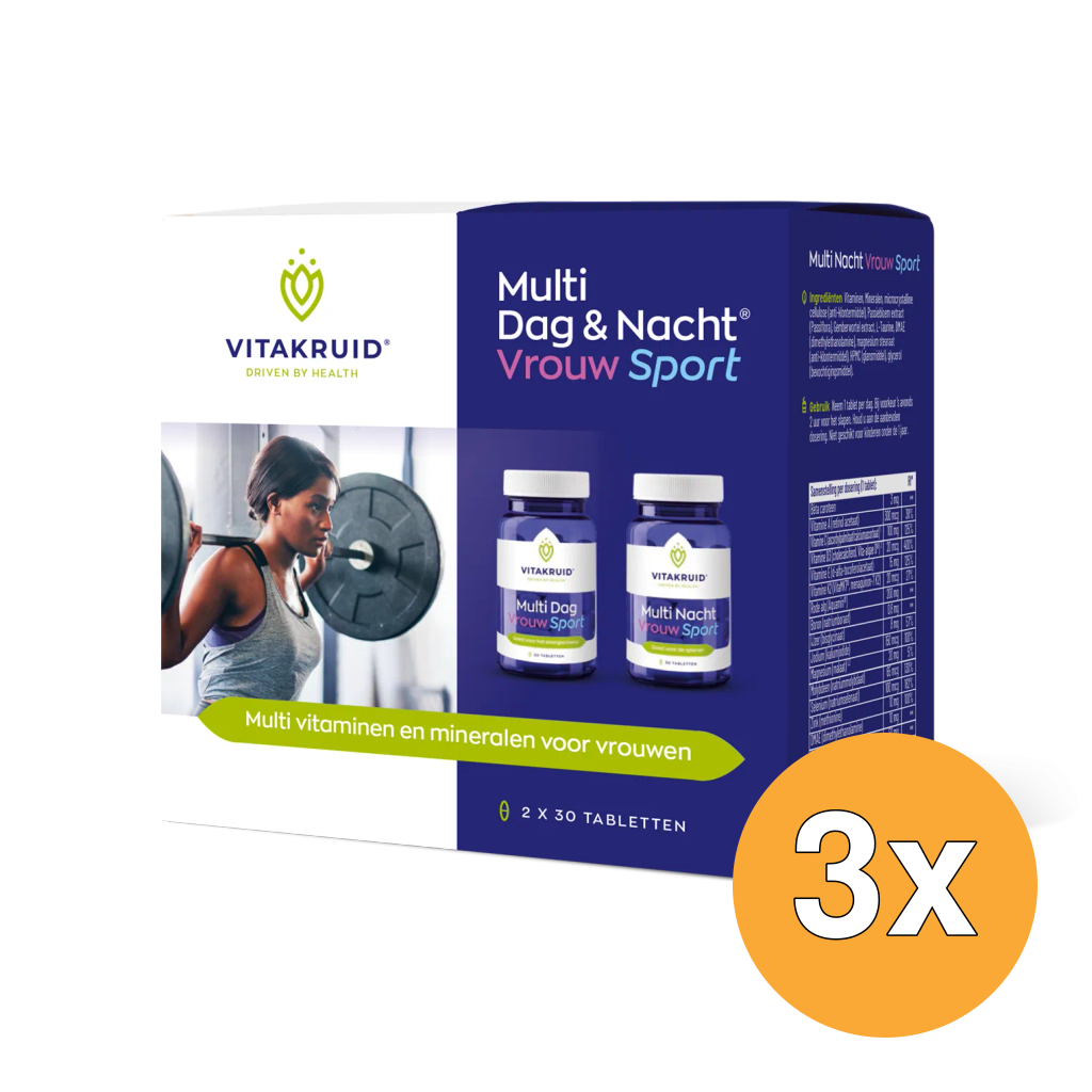 3x Vitakruid Multi Dag & Nacht Vrouw Sport 100% Vegan (2 x 30 tabletten)