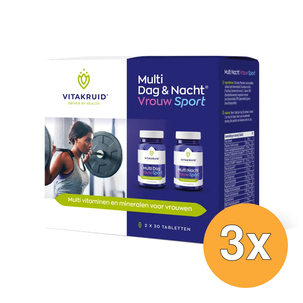 3x Vitakruid Multi Dag & Nacht Vrouw Sport 100% Vegan (2 x 30 tabletten)