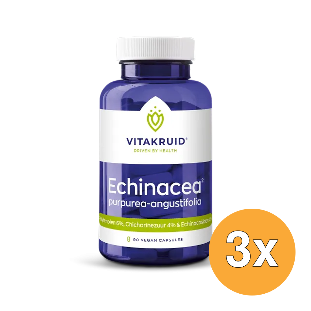 3x Vitakruid Echinacea 600 Purpurea (4%) Angustifolia (6%, 4%) (90 vega capsules)