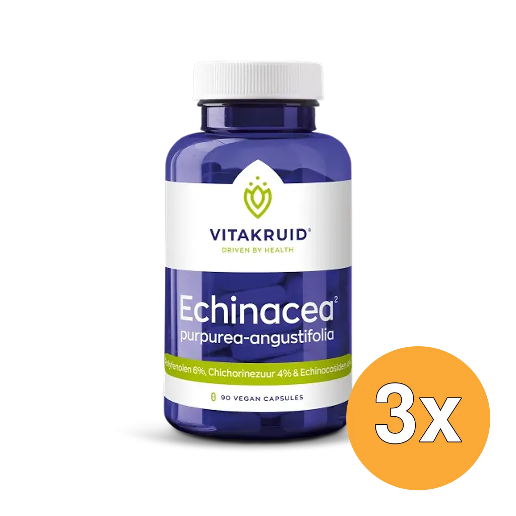 3x Vitakruid Echinacea 600 Purpurea (4%) Angustifolia (6%, 4%) (90 vega capsules)