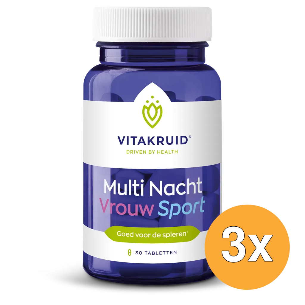 3x Vitakruid Multi Nacht Vrouw Sport 100% Vegan (30 tabletten)